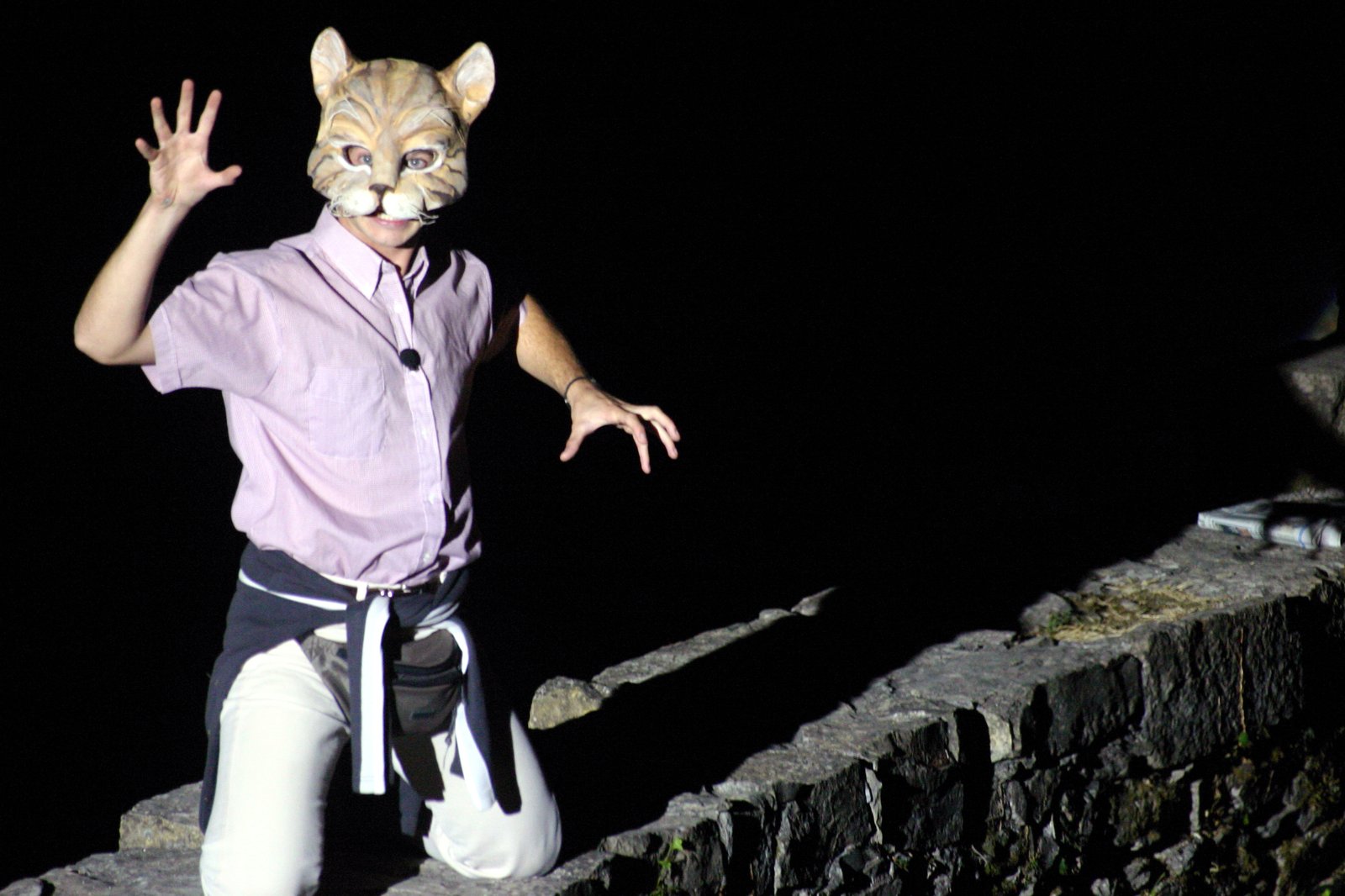 The Old Possum's Book of Practical Cats, a performer in a cat mask
