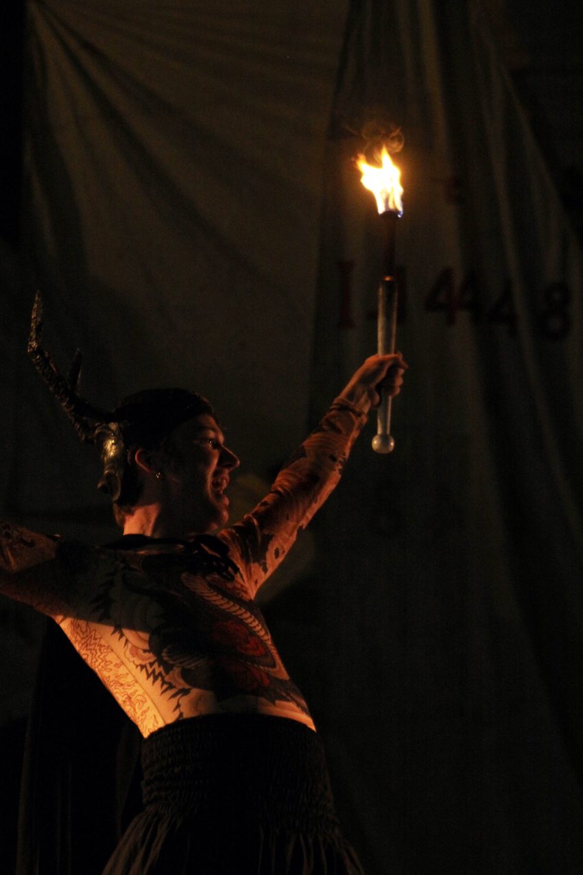 The Tempest, a horned figure with a torch